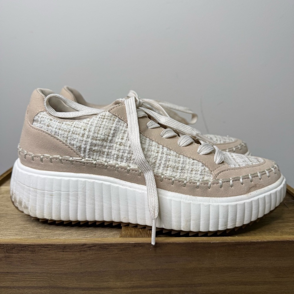 Serra Women's Beige Tweed Sneakers - Picture 2 of 9